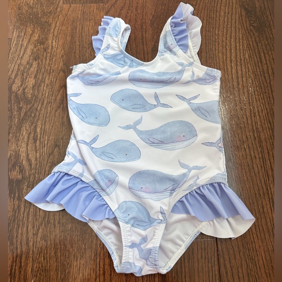 Millie loves lily Whimsical Blue and White One Piece Swimsuit with Ruffles - Picture 1 of 4